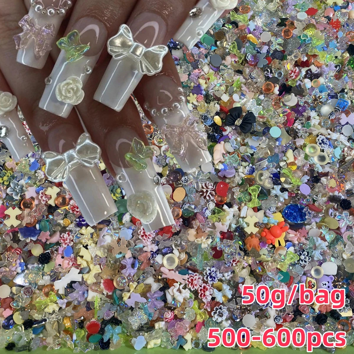 Vibrant Kawaii Nail Charms – 3D Bowknot Heart Flower Rhinestones