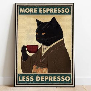 Retro Metal Tin Sign – More Espresso Less Depresso Coffee Poster