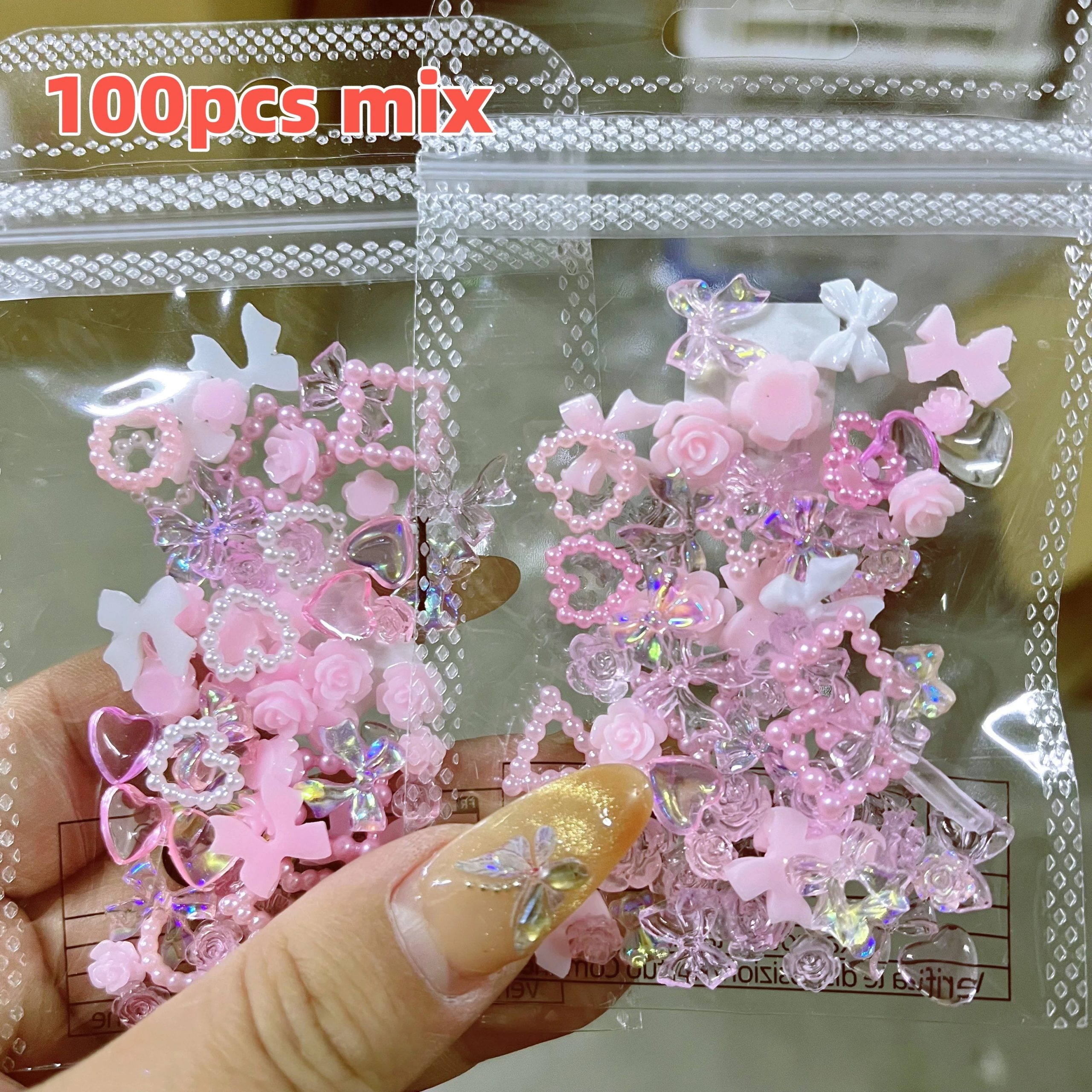 Vibrant Kawaii Nail Charms – 3D Bowknot Heart Flower Rhinestones - Image 24
