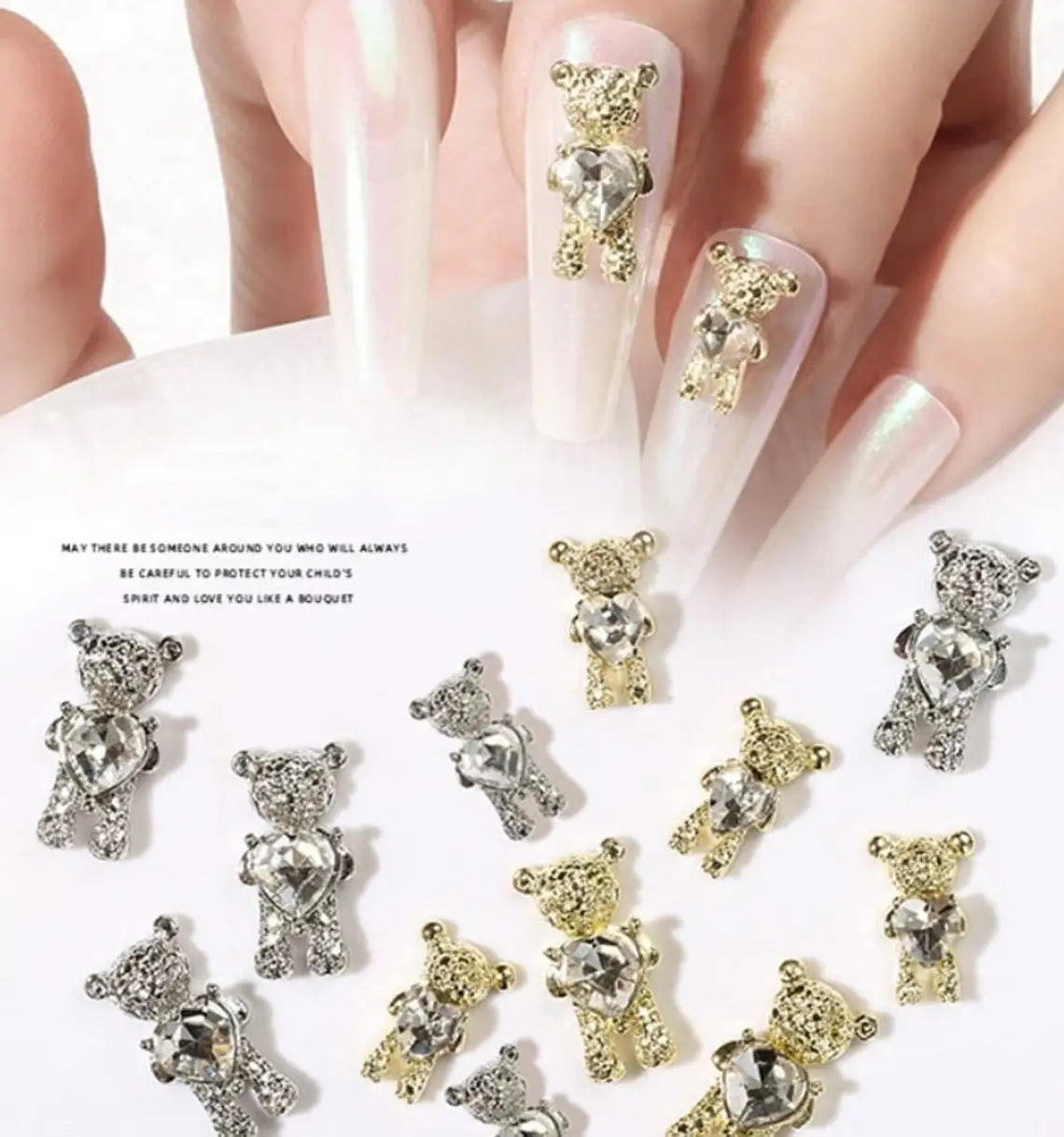 10Pcs Kawaii Cartoon Bear Rhinestone Nail Charms - Image 2